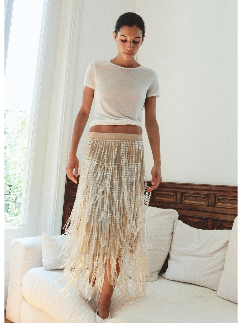 Zara SEQUIN FRINGE MIDI SKIRT